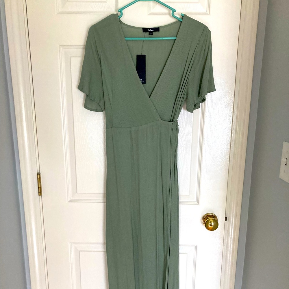 Lulus bridesmaid sage maxi wrap